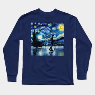 Lonely Skater Starry Night - Winter Sports Long Sleeve T-Shirt